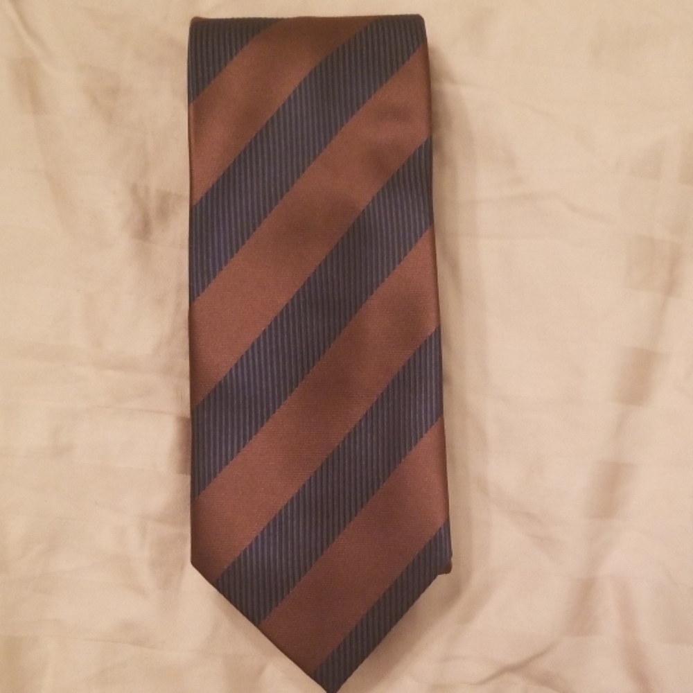 Firenze mens silk tie - brown and navy stripe